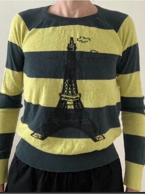 Topshop Maternity Y2K Striped Eiffel Tower Cotton Sweater, size M